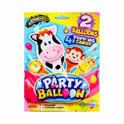 Johny Bee Party Ballon 2 x 4 g eper ízű pattogós cukor + 2 db lufi