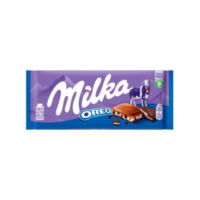 Milka Oreo alpesi tejcsokoládé kakaós kekszdarabkákkal és vaníliaízű tejes krémtöltelékkel 100 g