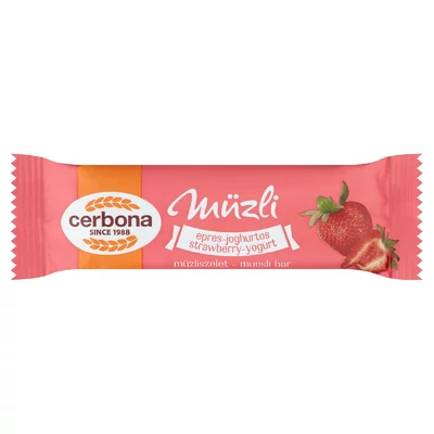 Cerbona epres-joghurtos müzliszelet epres bevonó talppal, cukorral és édesítőszerrel 20 g