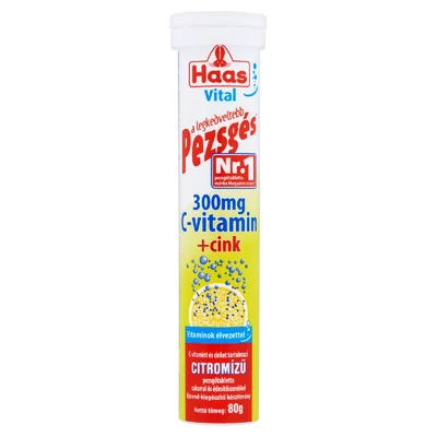 Haas Vital 300 mg C-vitamin + Cink citromízű étrend-kiegészítő pezsgőtabletta 80 g
