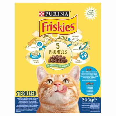 Friskies Sterilised teljes értékű állateledel felnőtt, ivartalanított macskák számára lazaccal 300 g