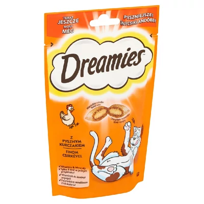 Dreamies kiegészítő táp macskáknak és 8 hetesnél idősebb kölyökmacskáknak csirkével 60 g
