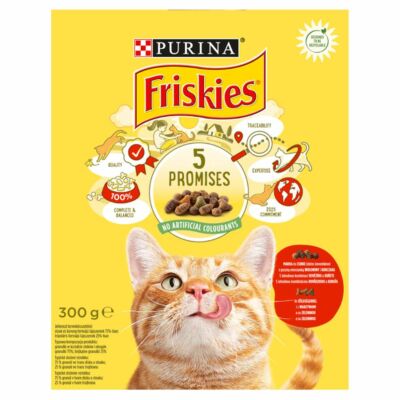 Friskies teljes értékű állateledel felnőtt macskáknak hússal, csirkével és zöldségekkel 300 g