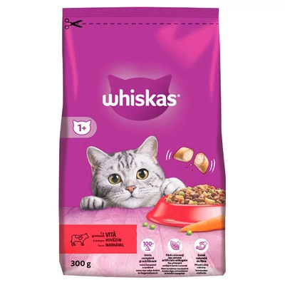 WHISKAS SZARAZ MACSKAELEDEL 1+ 300.GR MARHA