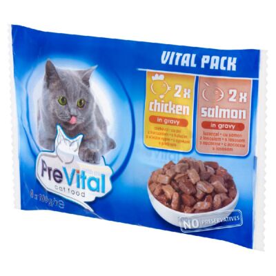 PreVital teljes értékű állateledel felnőtt macskák számára csirkével és lazaccal 4 x 100 g