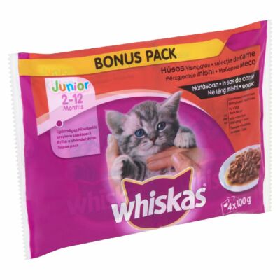 Whiskas Junior Húsos Válogatás teljes értékű állateledel junior macskák számára mártásban 4 x 100 g