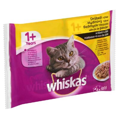 Whiskas 1+ Szárnyas Válogatás teljes értékű állateledel felnőtt macskák számára mártásban 4 x 100 g