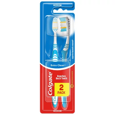 Colgate Extra Clean fogkefe gumi nyelvtisztítóval, medium 2 db