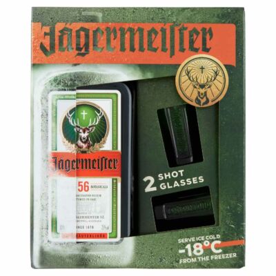 Jägermeister gyógynövény likőr díszdobozban 2 pohárral 35% 0,7 l