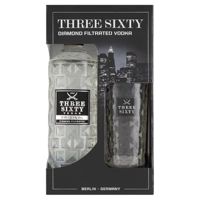 THREE SIXTY VODKA 0,7L. 37,5% + 1 POHÁR DÍSZDOBOZBAN
